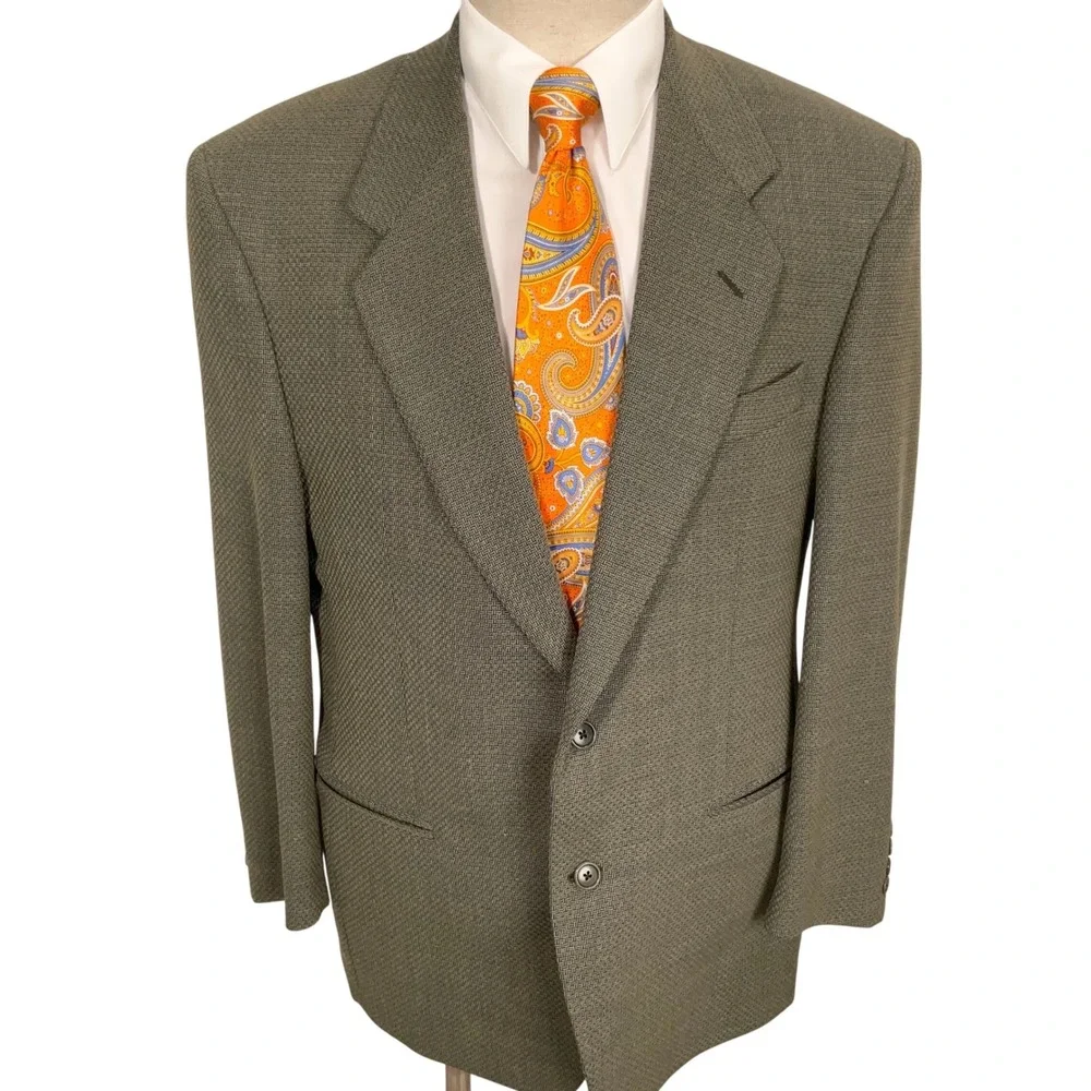 Lubiam 1911 Blazer Mens 50R Olive Green Basketweave Luxury Textured Italian Wool